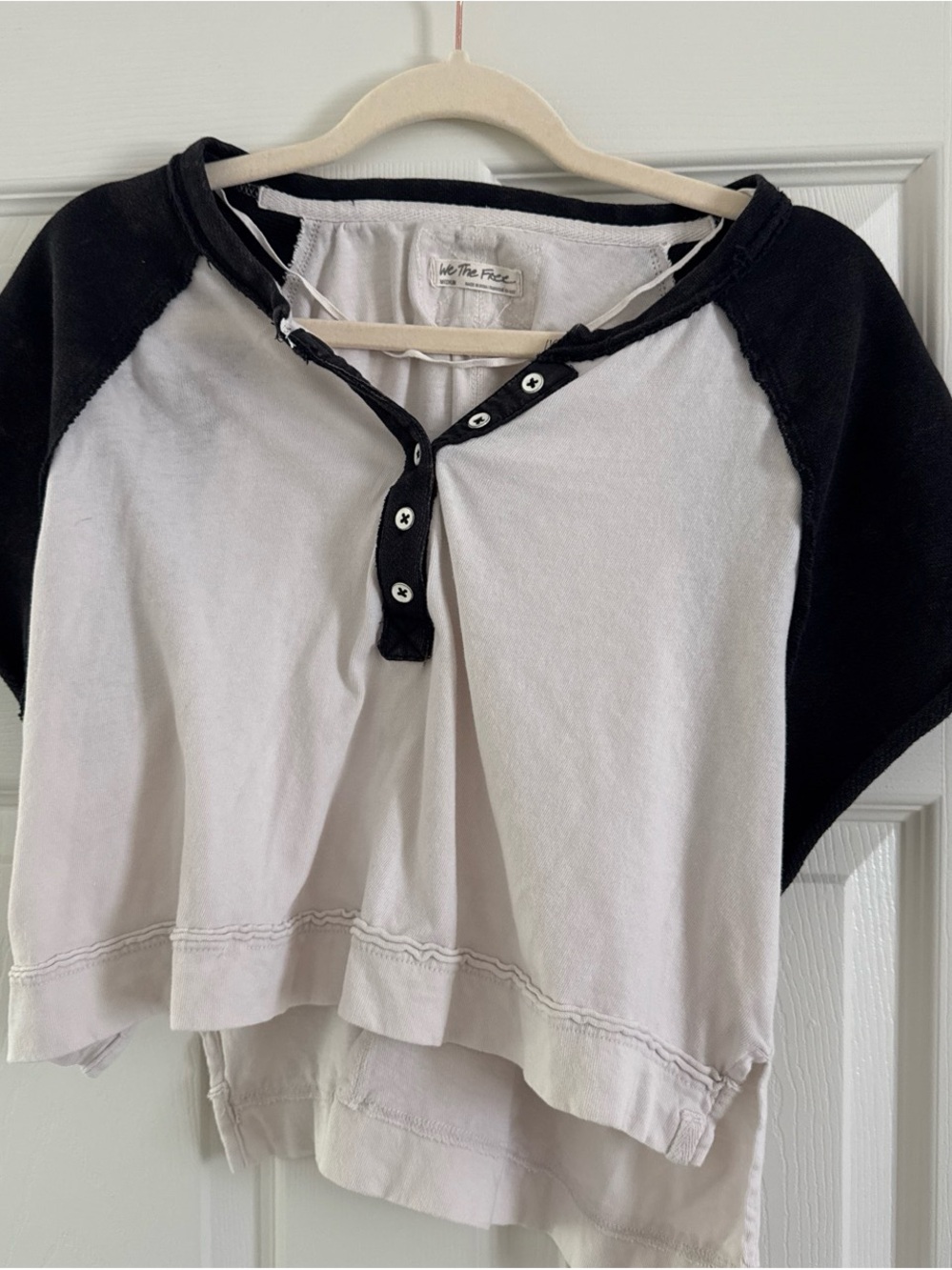 We The Free White & Black Cropped Raglan Henley Tee